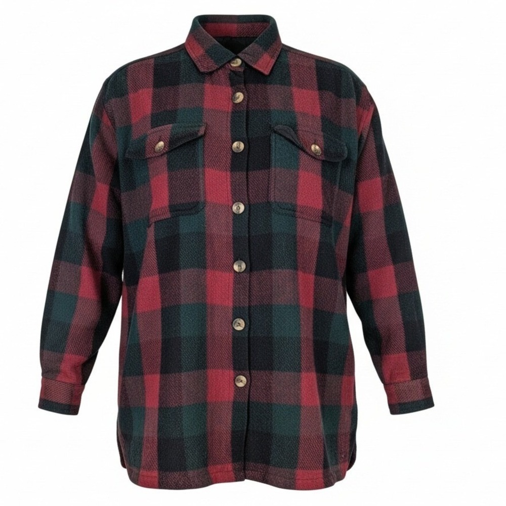 VTG 90's Plaid Wool Work Barn Jacket Red Black Weathervane Long Sleeve Coat L/XL - Picture 1 of 11